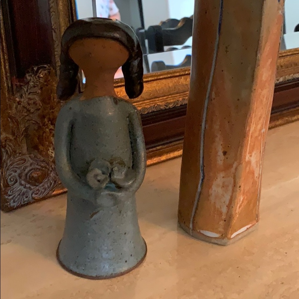 Rare Clay Terracotta Sculpture Female w/ flowers Mid Century Art Nouvo